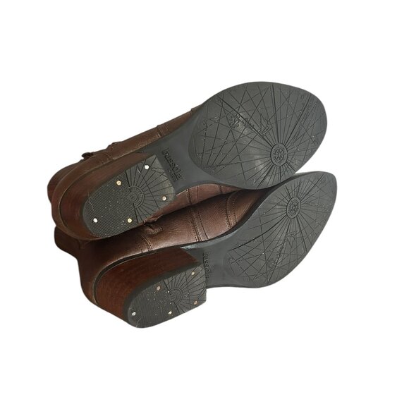 Bussola Brown Leather Short Booties Sz 41 Western Stitching Block Heel Cowboy - Picture 5 of 7